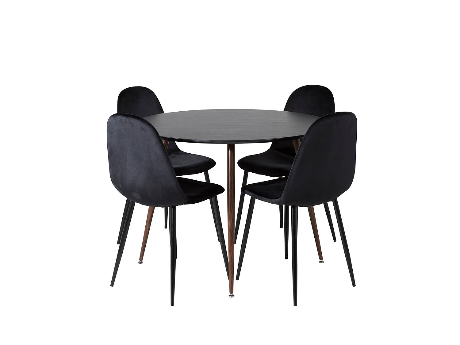 PlazaBLWA100 eethoek eetkamertafel zwart en 4 Polar eetkamerstal velours zwart.