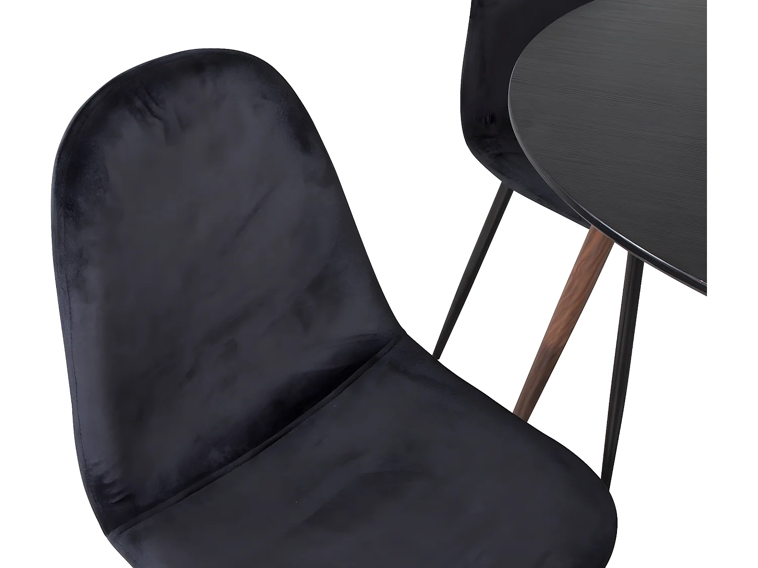 PlazaBLWA100 eethoek eetkamertafel zwart en 4 Polar eetkamerstal velours zwart.