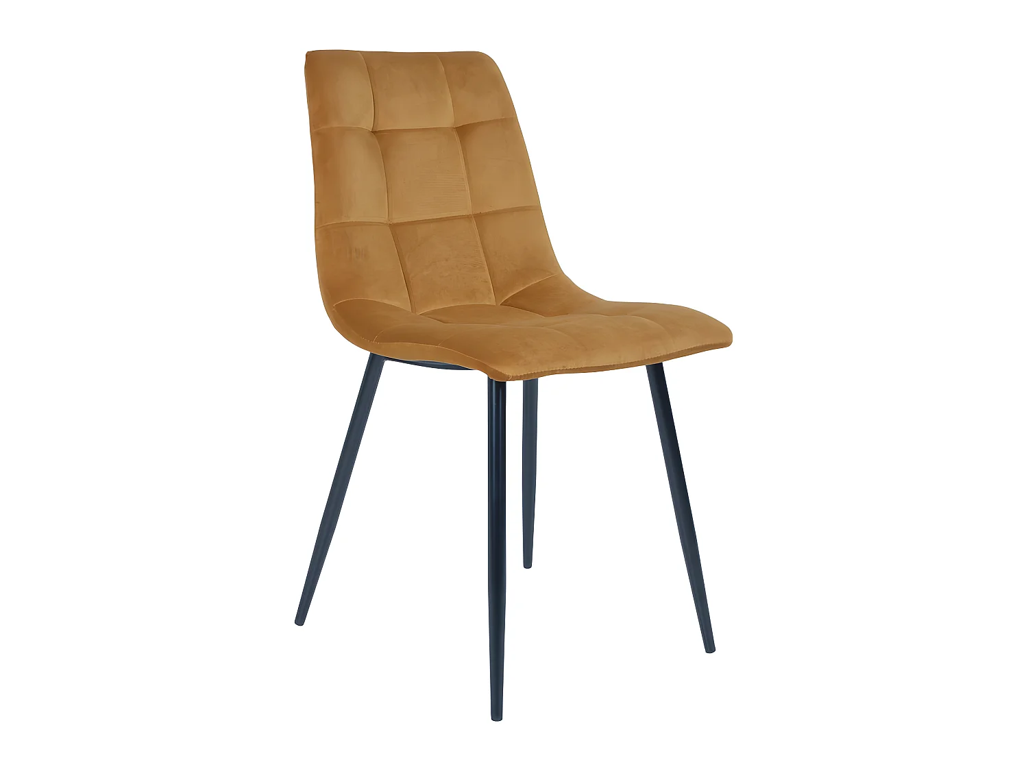 Midde Chaise de salle à manger en velours jaune curry, pieds noirs.