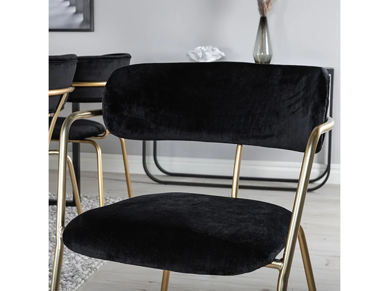 Arrow Esszimmerstuhl mit Armlehne, Velour schwarz, Messing dekor.