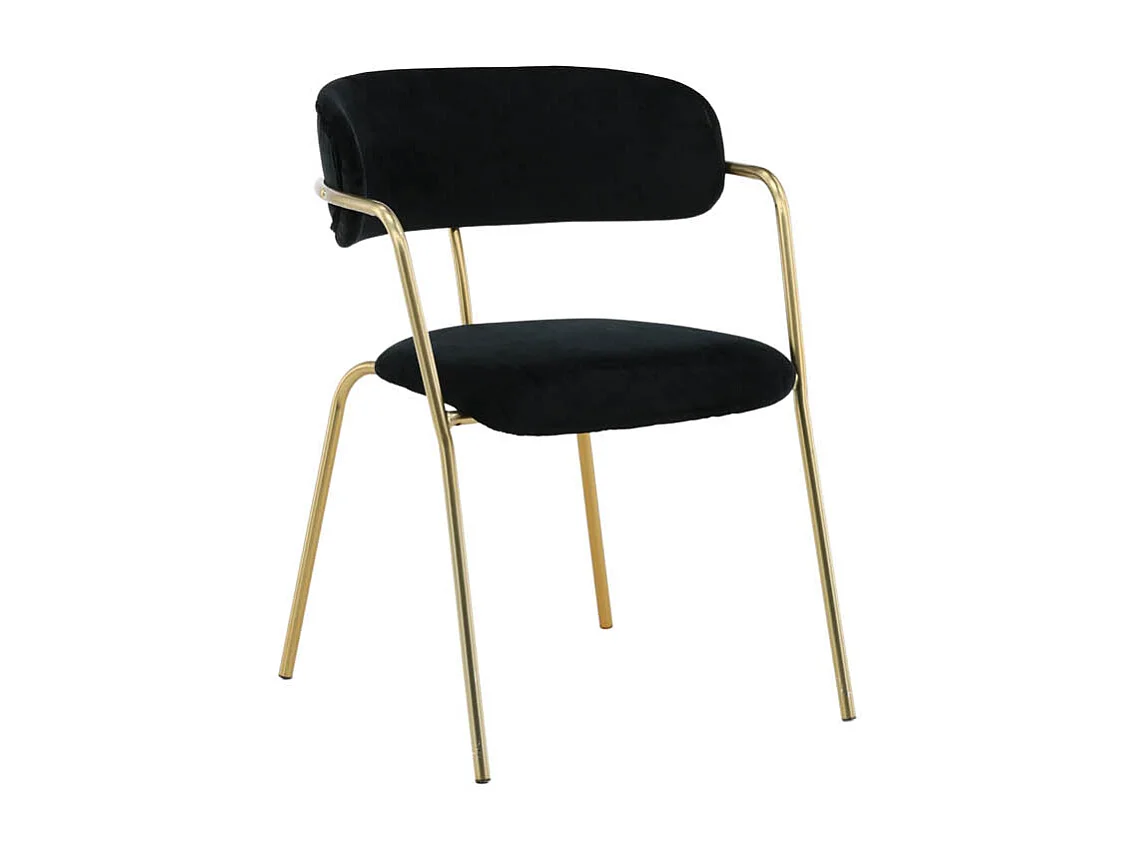 Arrow chaise de salle à manger avec accoudoirs, velours noir, décor en laiton.