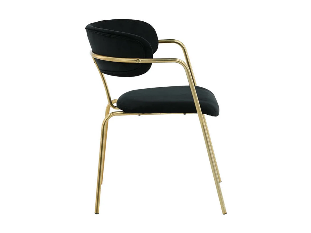 Arrow chaise de salle à manger avec accoudoirs, velours noir, décor en laiton.