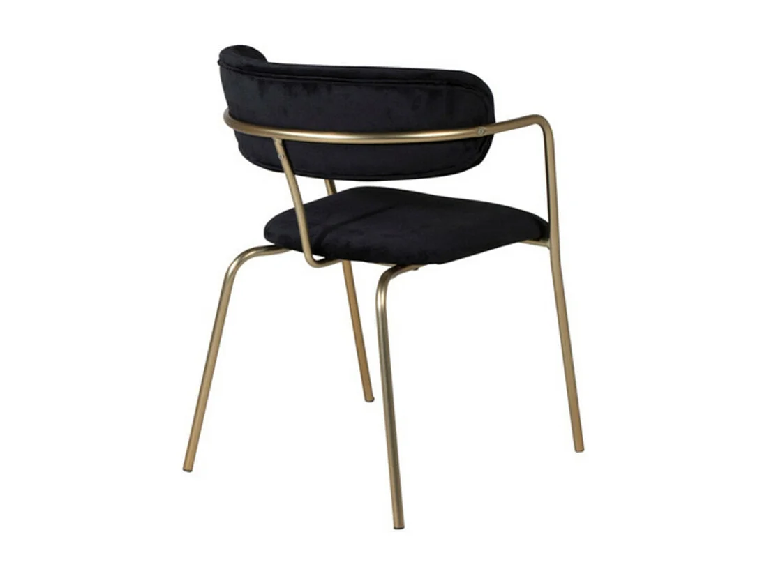 Arrow chaise de salle à manger avec accoudoirs, velours noir, décor en laiton.
