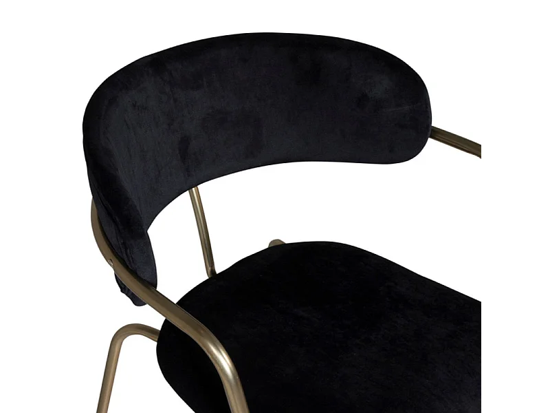 Arrow chaise de salle à manger avec accoudoirs, velours noir, décor en laiton.