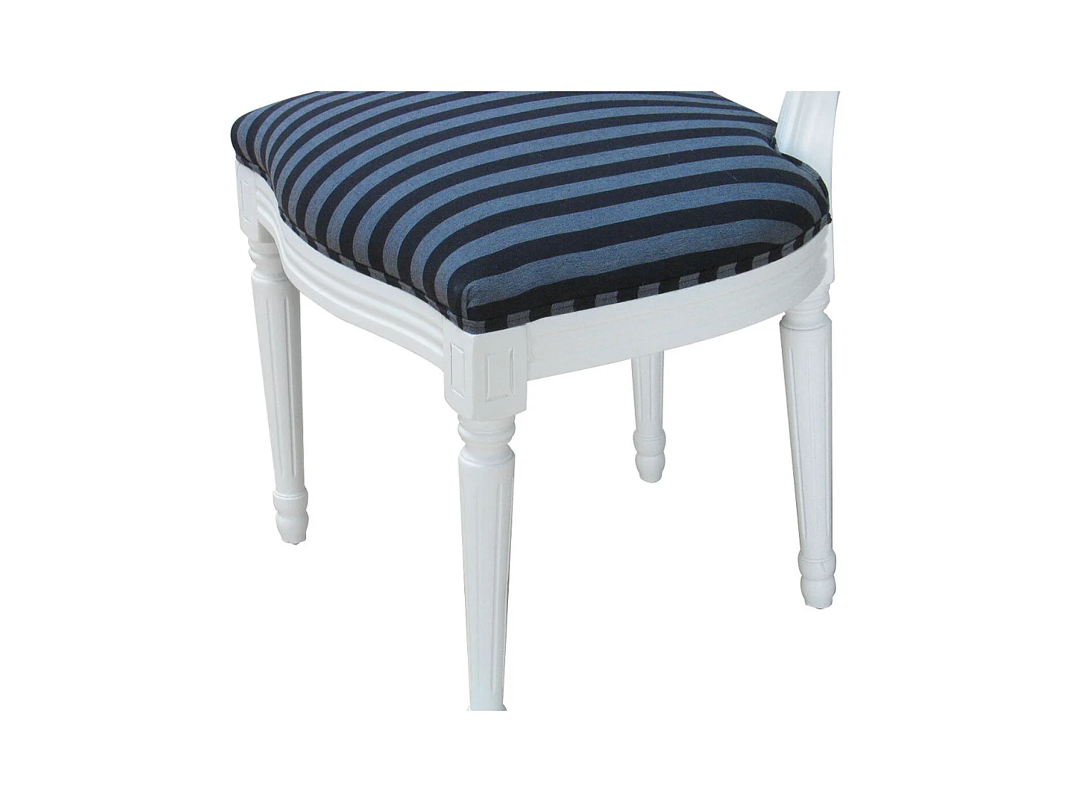 Rokoko/Amaretta Chaise de salle à manger, blanc antique, tissu à rayures noires.