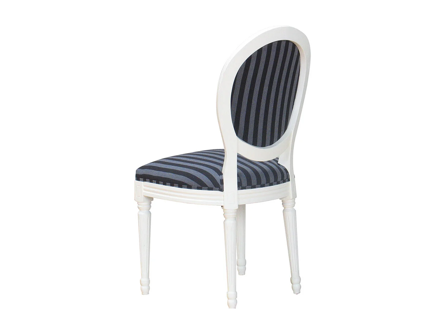 Rokoko/Amaretta Chaise de salle à manger, blanc antique, tissu à rayures noires.