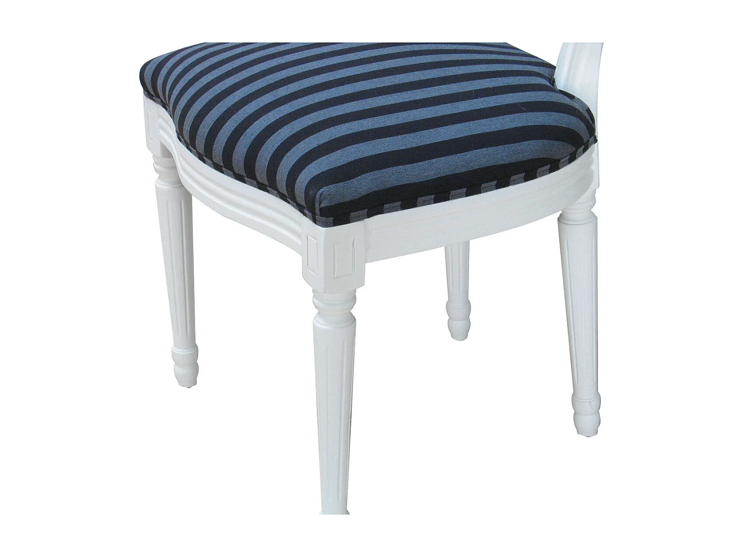 Rokoko/Amaretta Chaise de salle à manger, blanc antique, tissu à rayures noires.