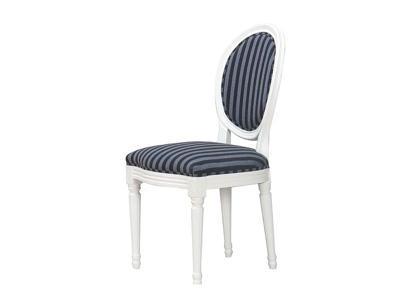Rokoko/Amaretta eetkamerstoel, in antiek wit met zwart gestreepte stof.