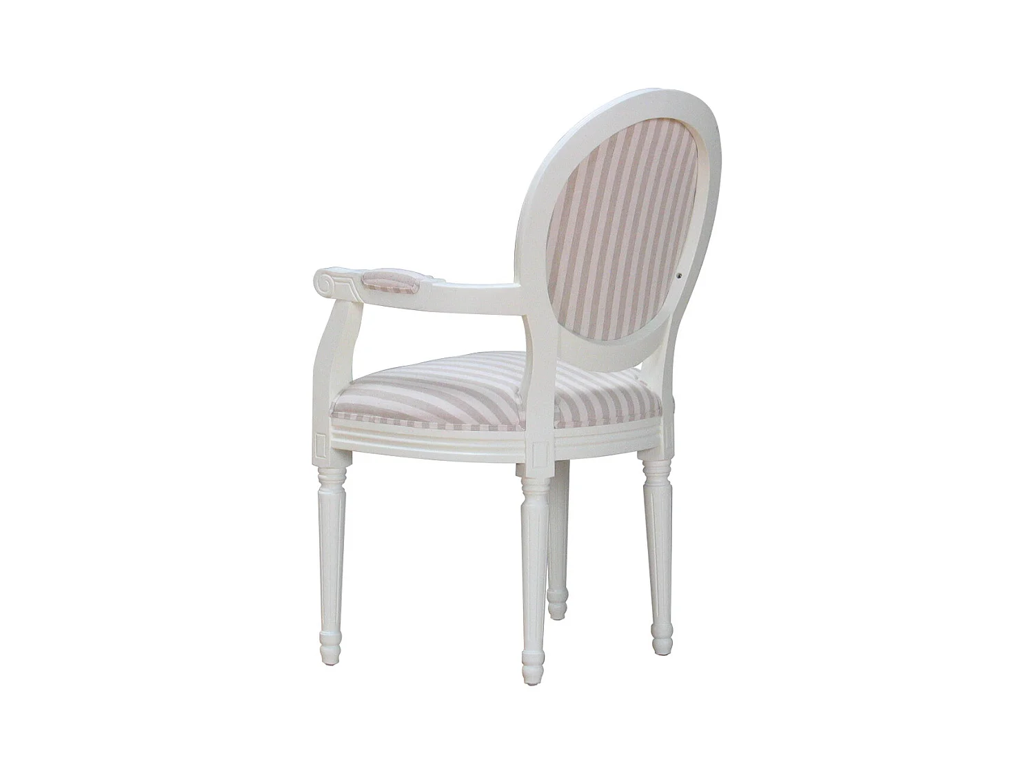 Rokoko/Amaretta Chaise de salle à manger avec accoudoirs, blanc antique, tissu Beige rayé.