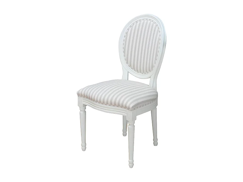 Rokoko/Amaretta Esszimmerstuhl antikweiss, Stoff beige gestreift.