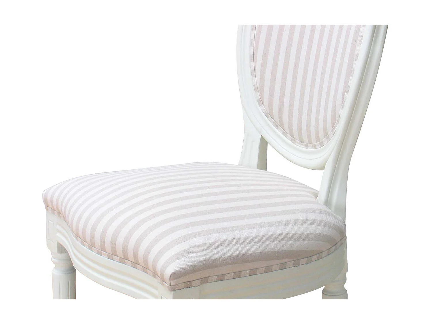 Rokoko/Amaretta Chaise de salle à manger, blanc antique, tissu Beige rayé.