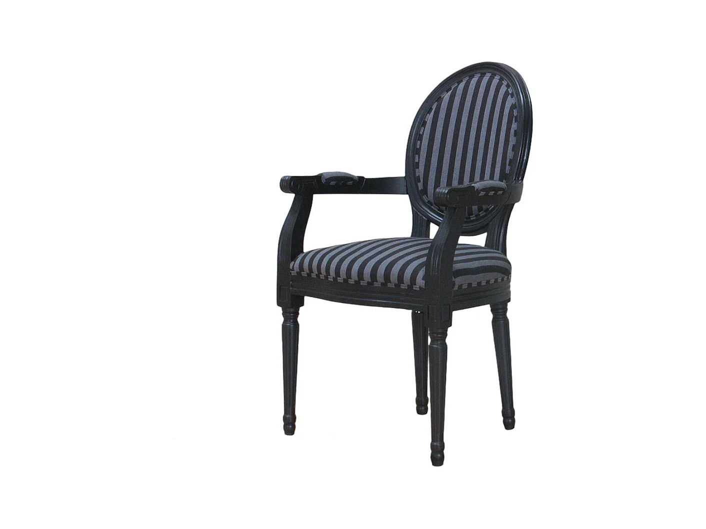 Rokoko/Amaretta Chaise de salle à manger avec accoudoirs noir antique, tissu noir rayé.