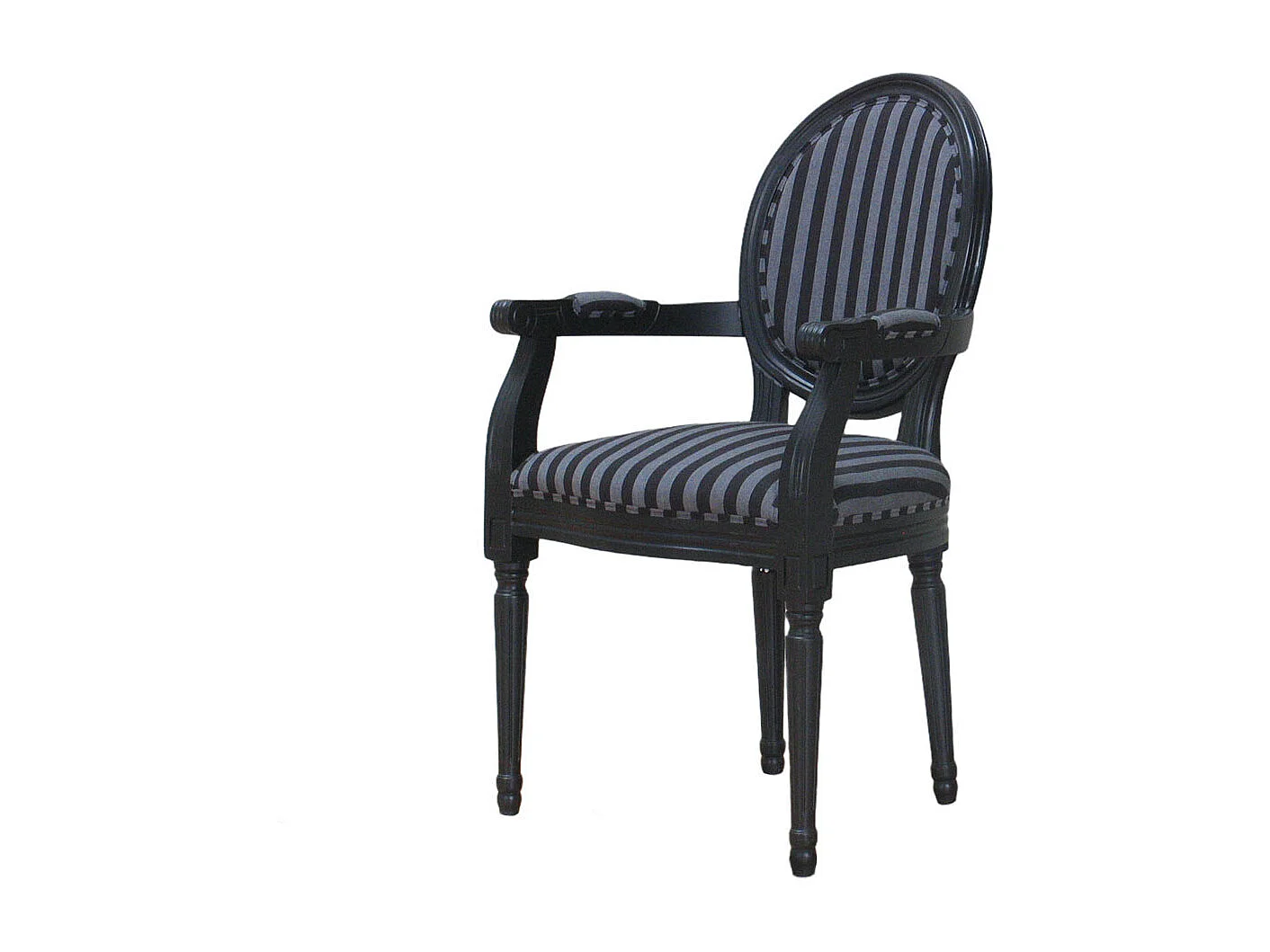 Rokoko/Amaretta Chaise de salle à manger avec accoudoirs noir antique, tissu noir rayé.