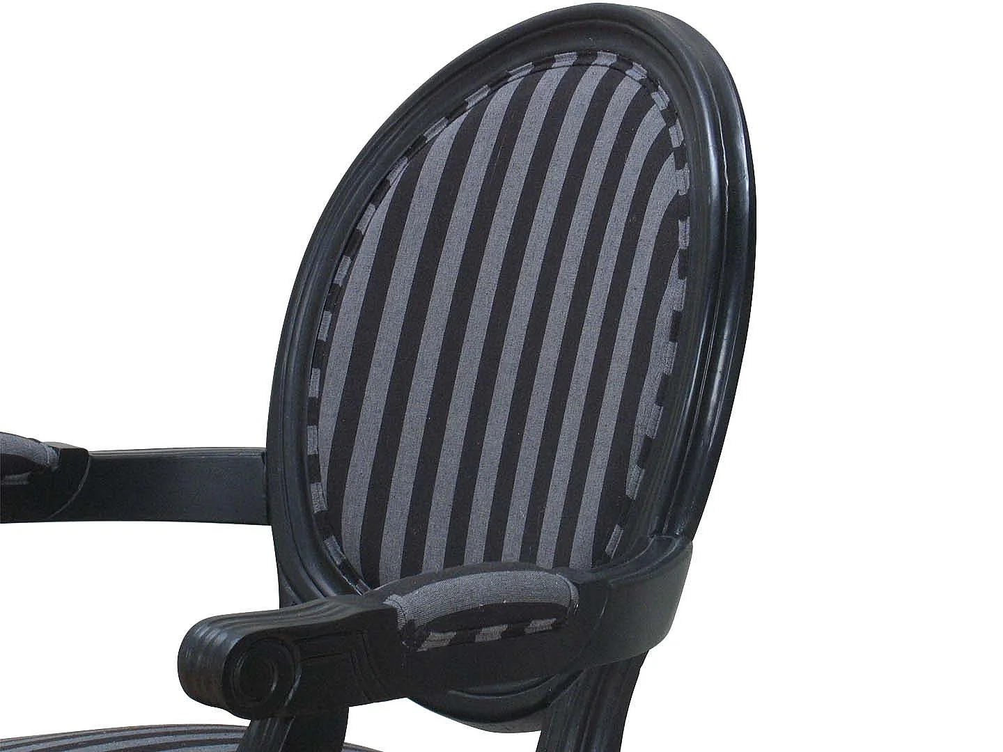 Rokoko/Amaretta Chaise de salle à manger avec accoudoirs noir antique, tissu noir rayé.
