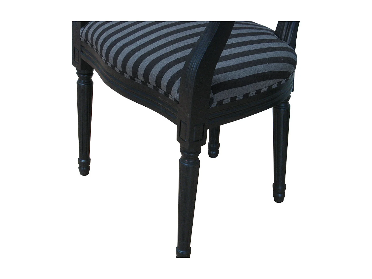 Rokoko/Amaretta Chaise de salle à manger avec accoudoirs noir antique, tissu noir rayé.