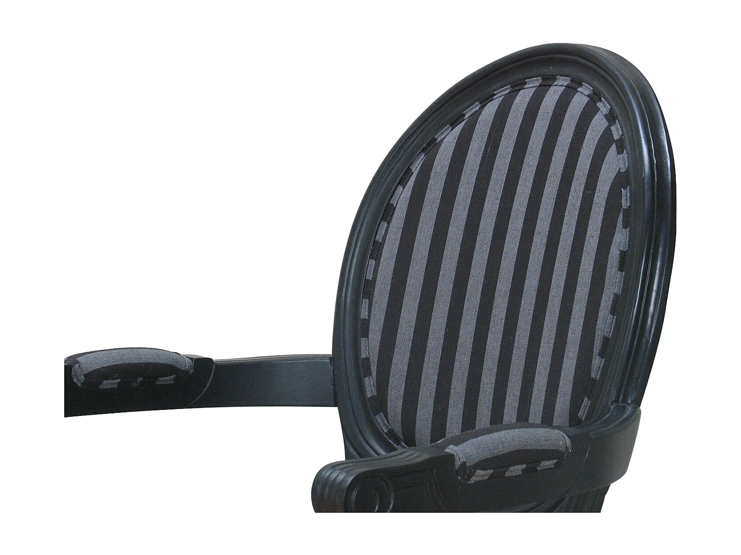 Rokoko/Amaretta Chaise de salle à manger avec accoudoirs noir antique, tissu noir rayé.