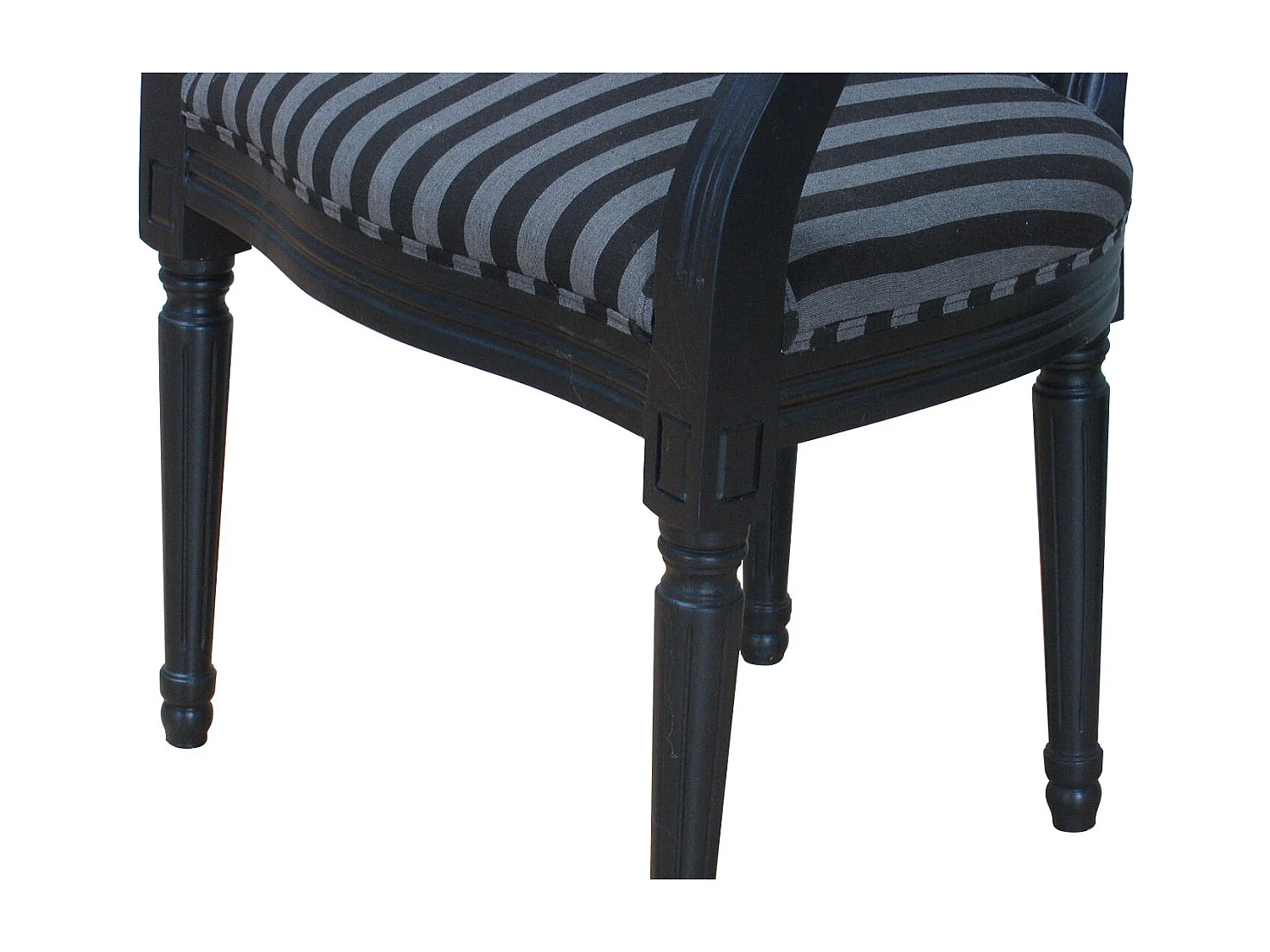 Rokoko/Amaretta Chaise de salle à manger avec accoudoirs noir antique, tissu noir rayé.
