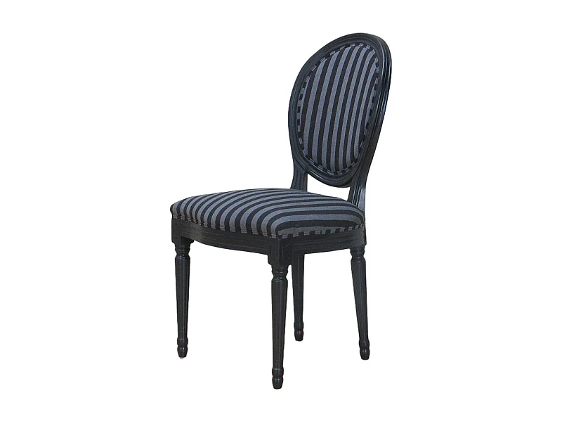 Rokoko/Amaretta Esszimmerstuhl antik schwarz, Stoff schwarz gestreift.