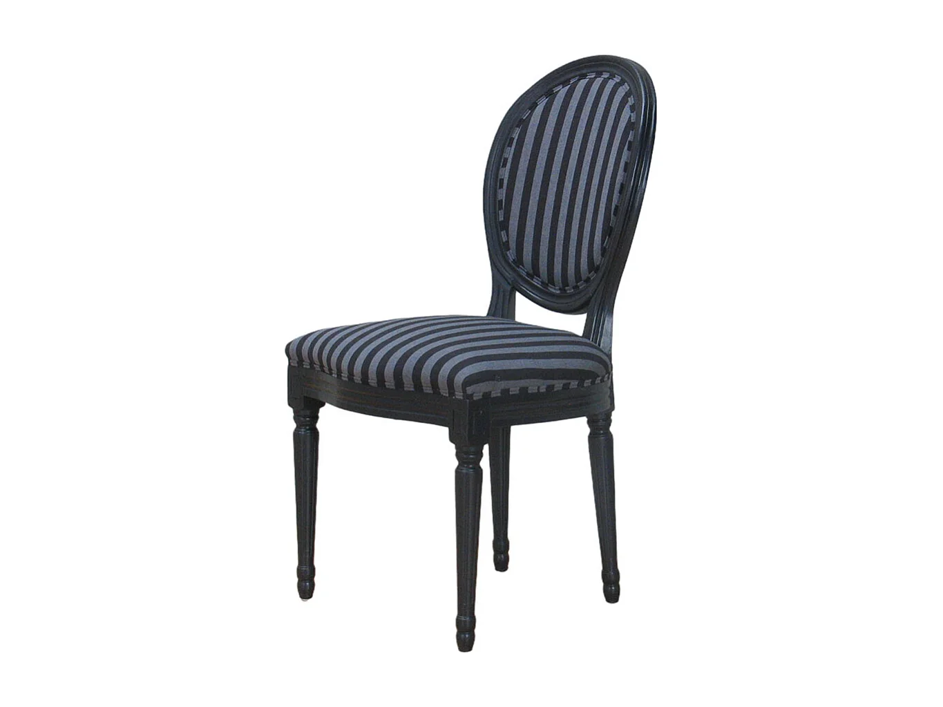 Rokoko/Amaretta Esszimmerstuhl antik schwarz, Stoff schwarz gestreift.