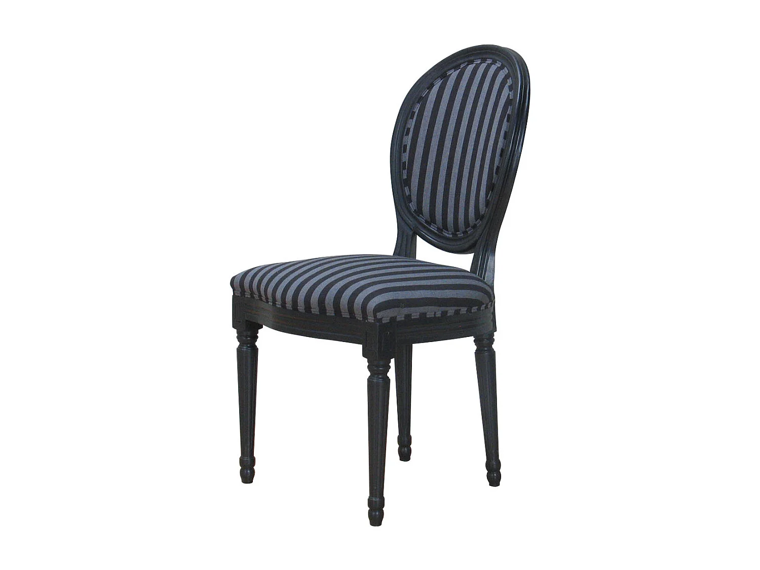 Rokoko/Amaretta Esszimmerstuhl antik schwarz, Stoff schwarz gestreift.