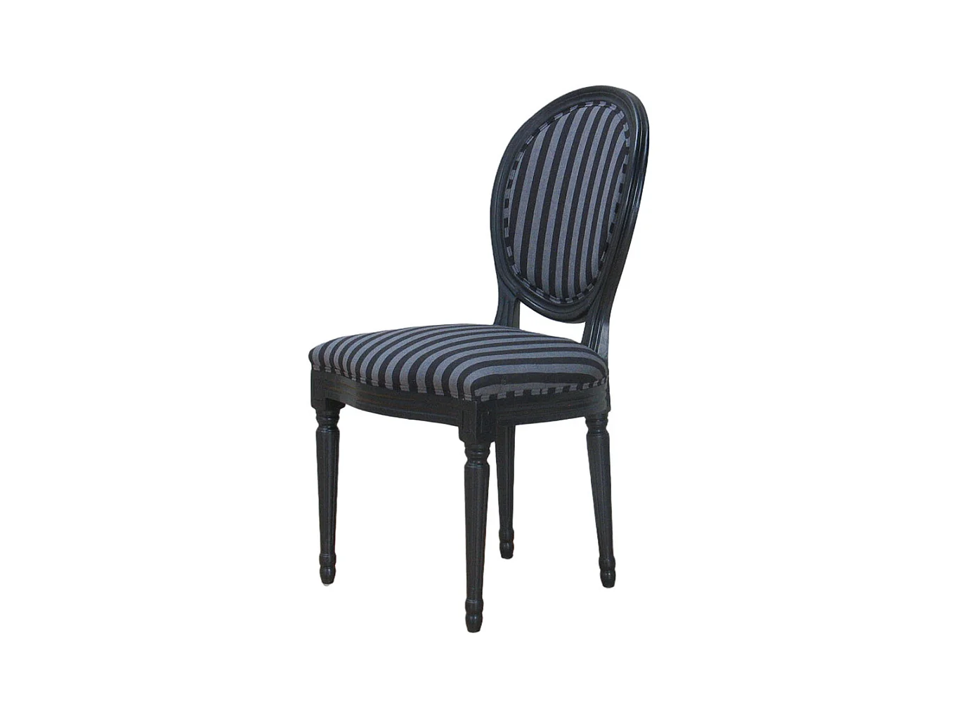 Rokoko/Amaretta Chaise de salle à manger, noir antique, tissu noir rayé.