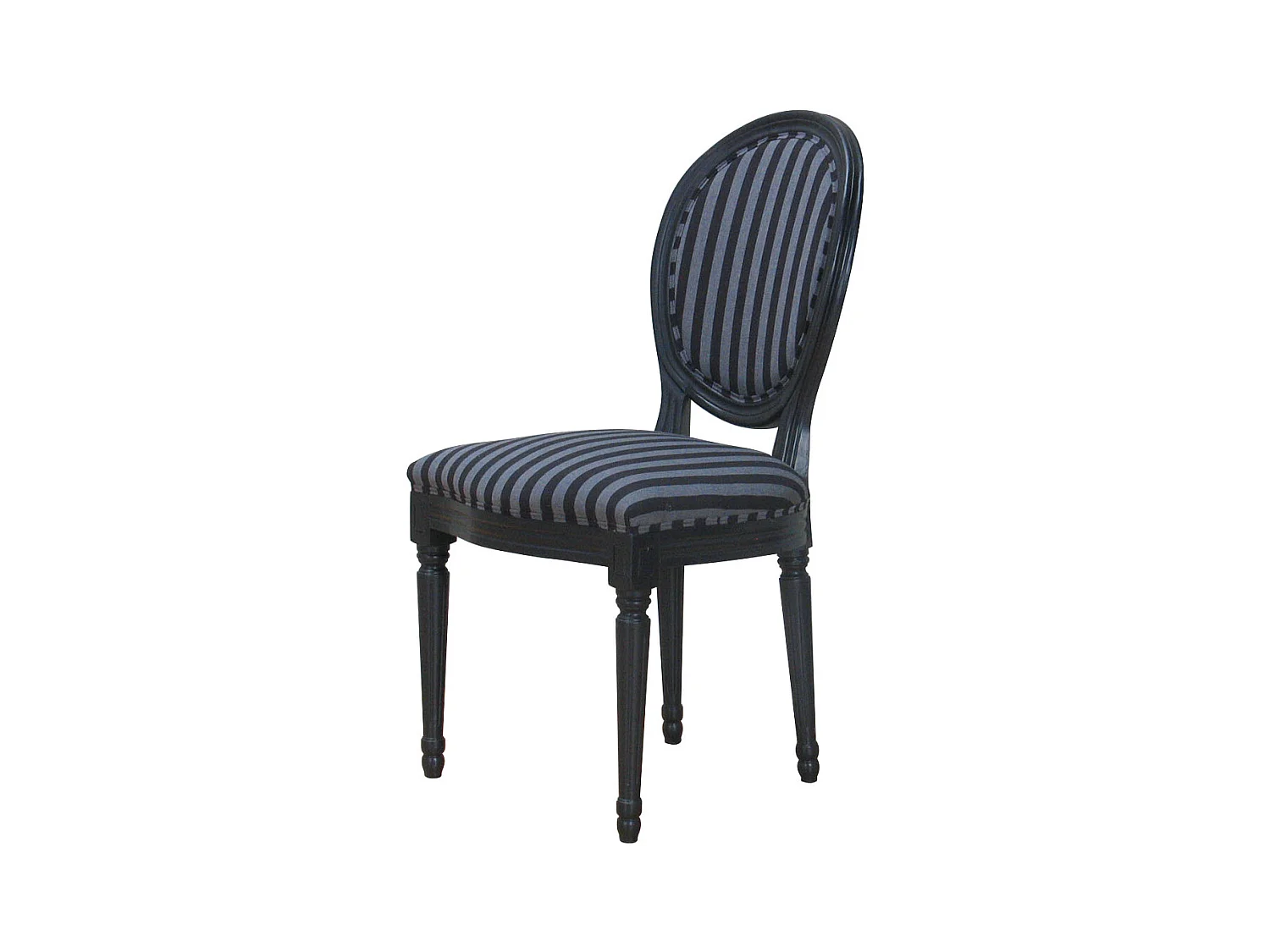 Rokoko/Amaretta Chaise de salle à manger, noir antique, tissu noir rayé.