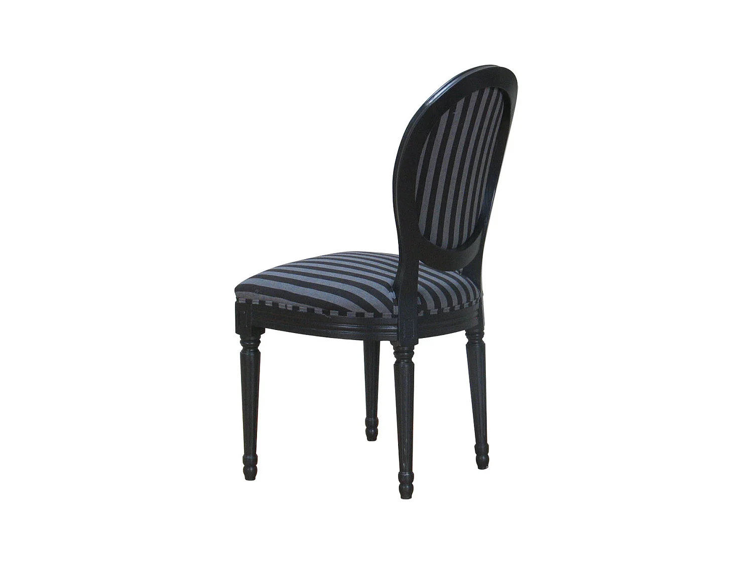 Rokoko/Amaretta Chaise de salle à manger, noir antique, tissu noir rayé.