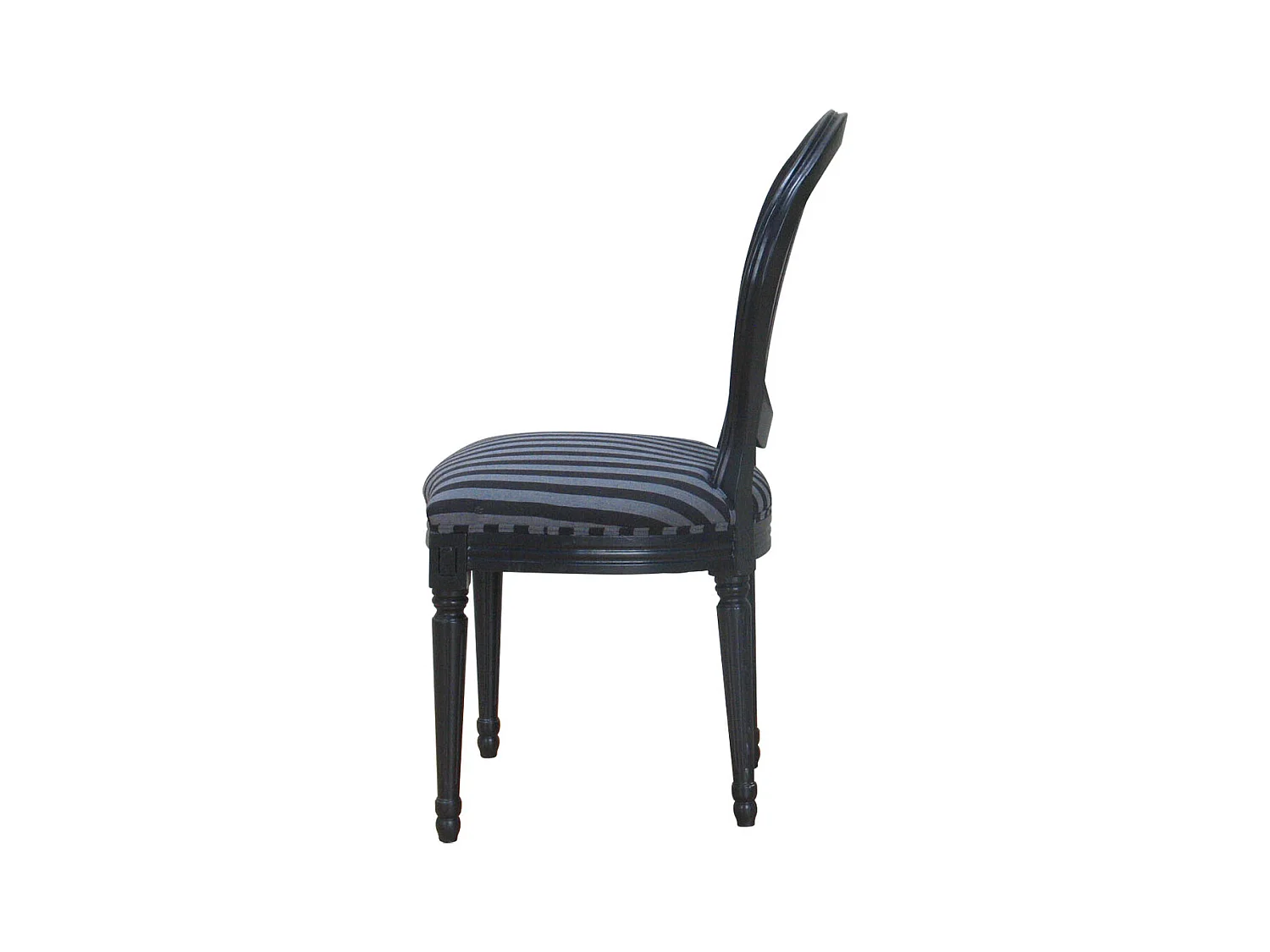 Rokoko/Amaretta Chaise de salle à manger, noir antique, tissu noir rayé.