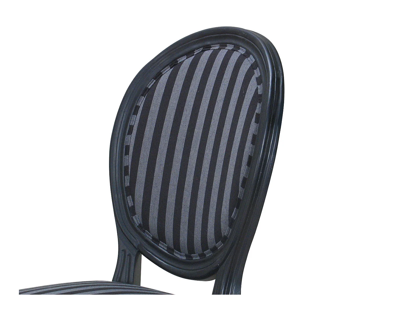 Rokoko/Amaretta Chaise de salle à manger, noir antique, tissu noir rayé.