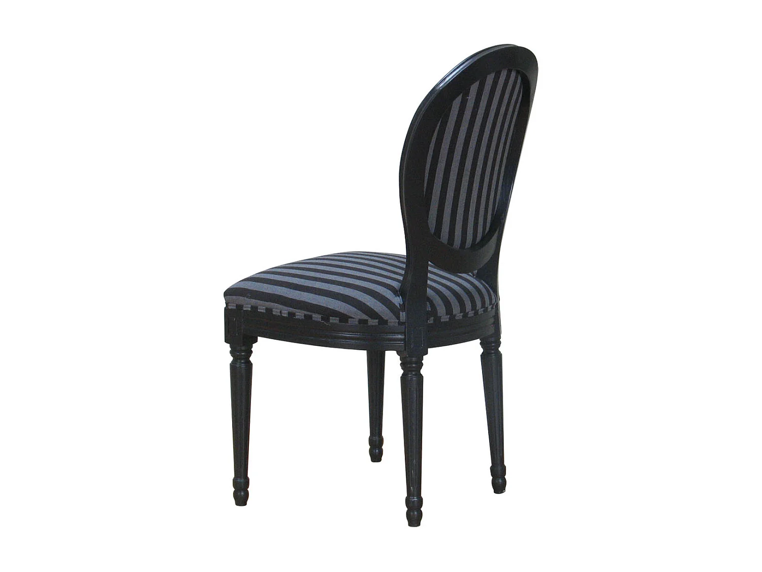 Rokoko/Amaretta Chaise de salle à manger, noir antique, tissu noir rayé.