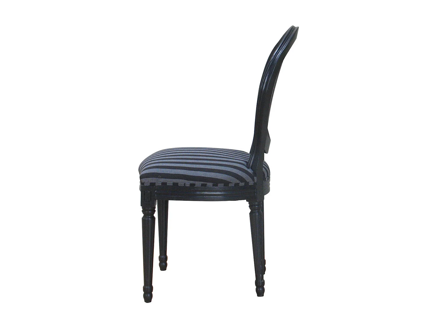 Rokoko/Amaretta Chaise de salle à manger, noir antique, tissu noir rayé.