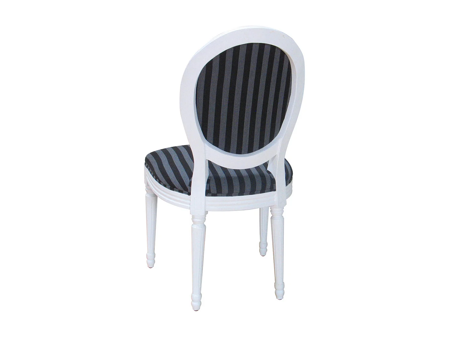 Rokoko chaise de salle à manger blanche avec tissu à rayures noires.