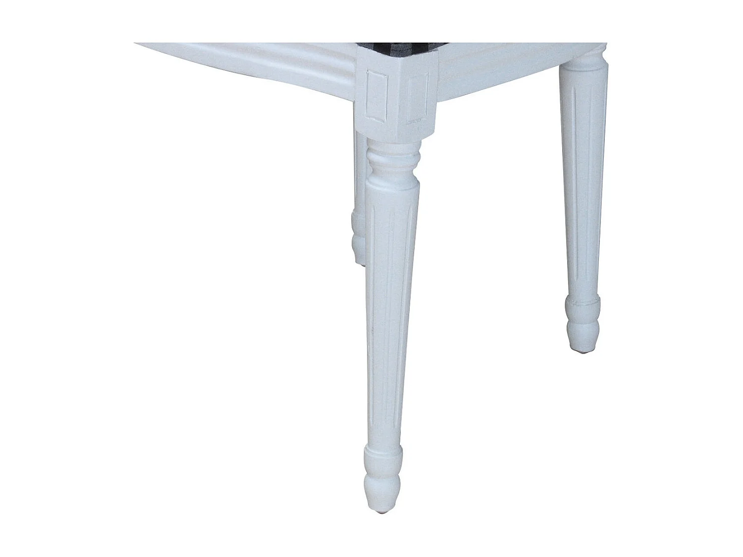 Rokoko chaise de salle à manger blanche avec tissu à rayures noires.