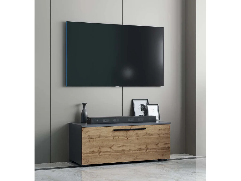 TV Furniture Arila Anthracite / honey oak H. 39 x W. 95 x D. 40 cm