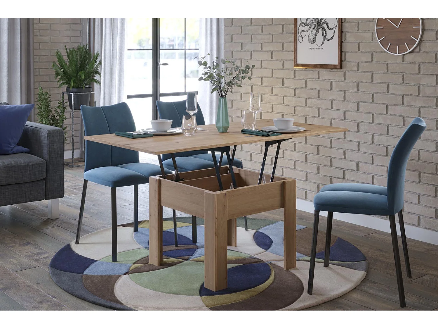 Flipp salontafel, en eettafel eik decor.