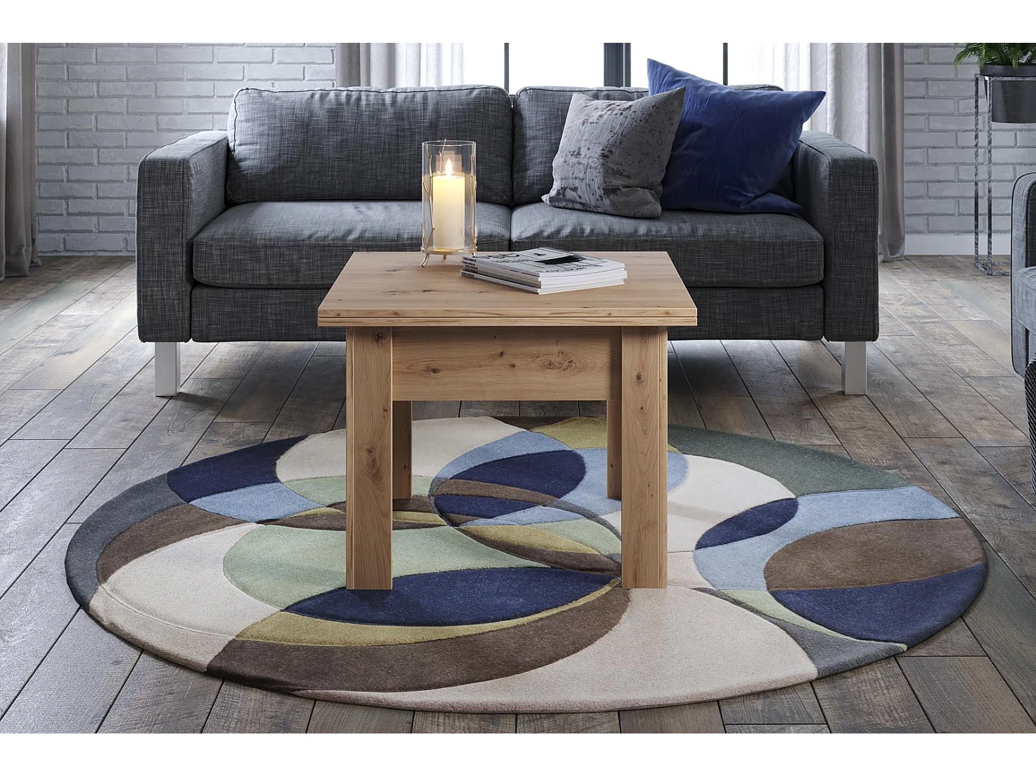 Flipp salontafel, en eettafel eik decor.