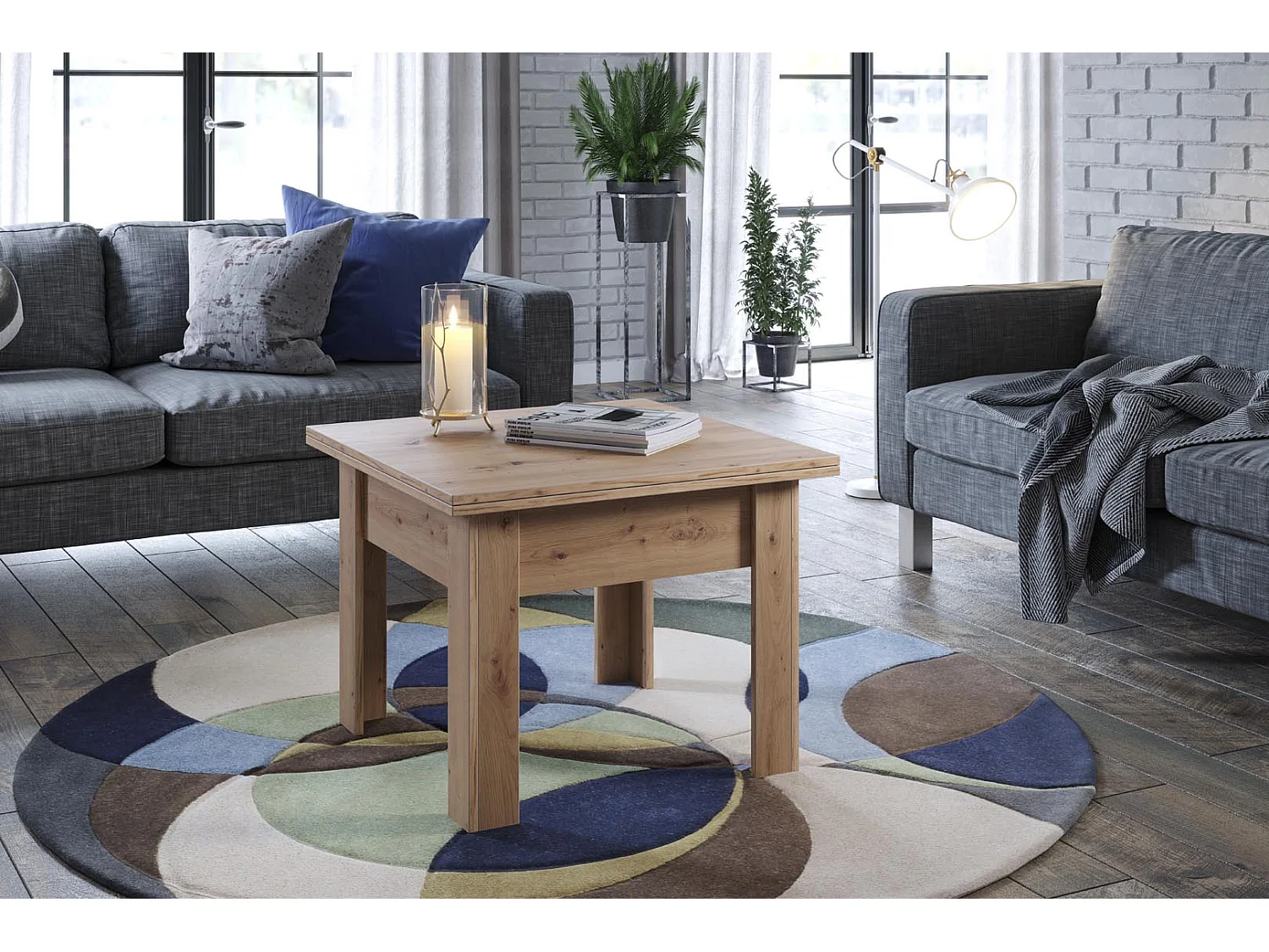 Flipp salontafel, en eettafel eik decor.