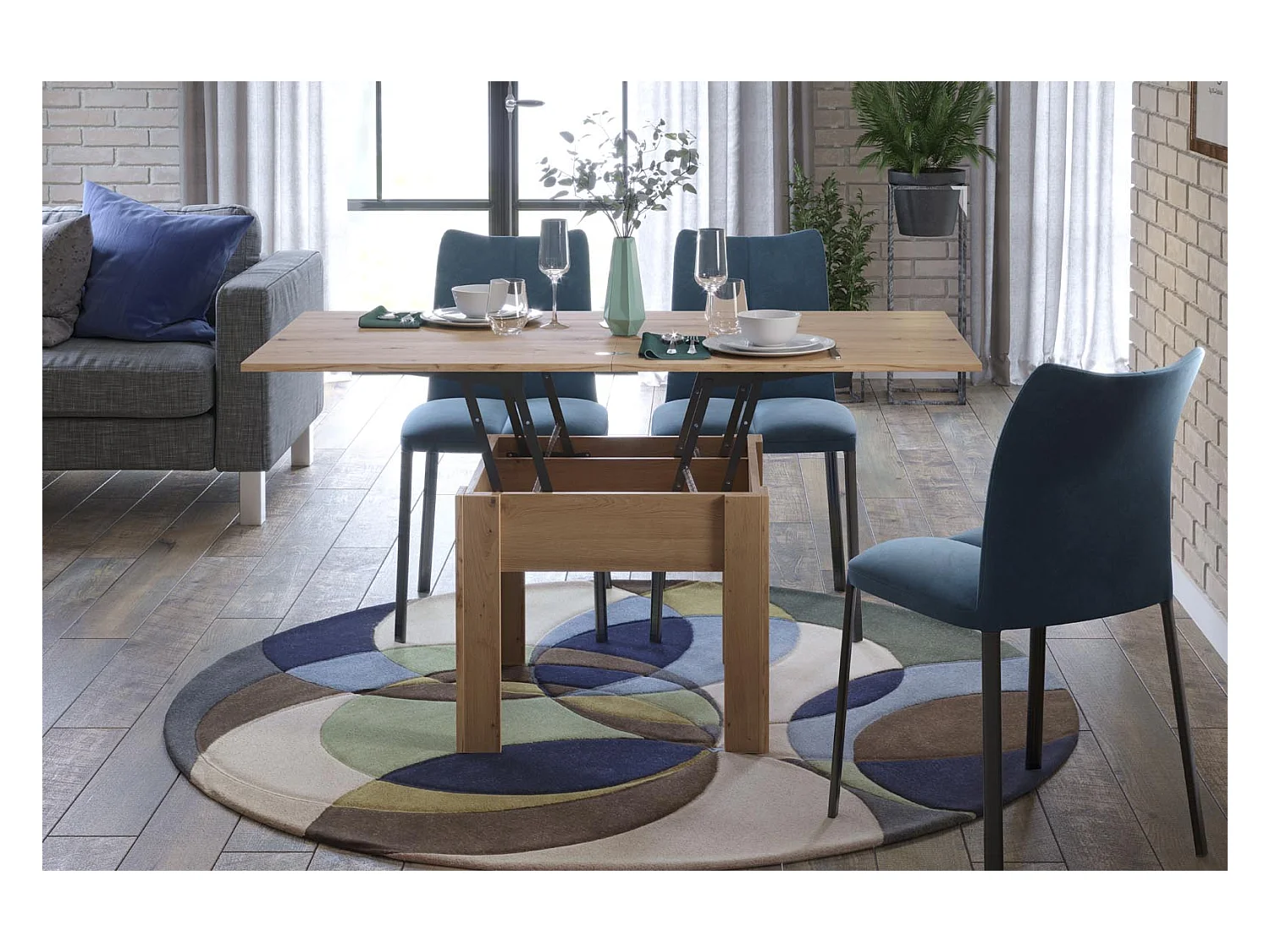 Flipp salontafel, en eettafel eik decor.