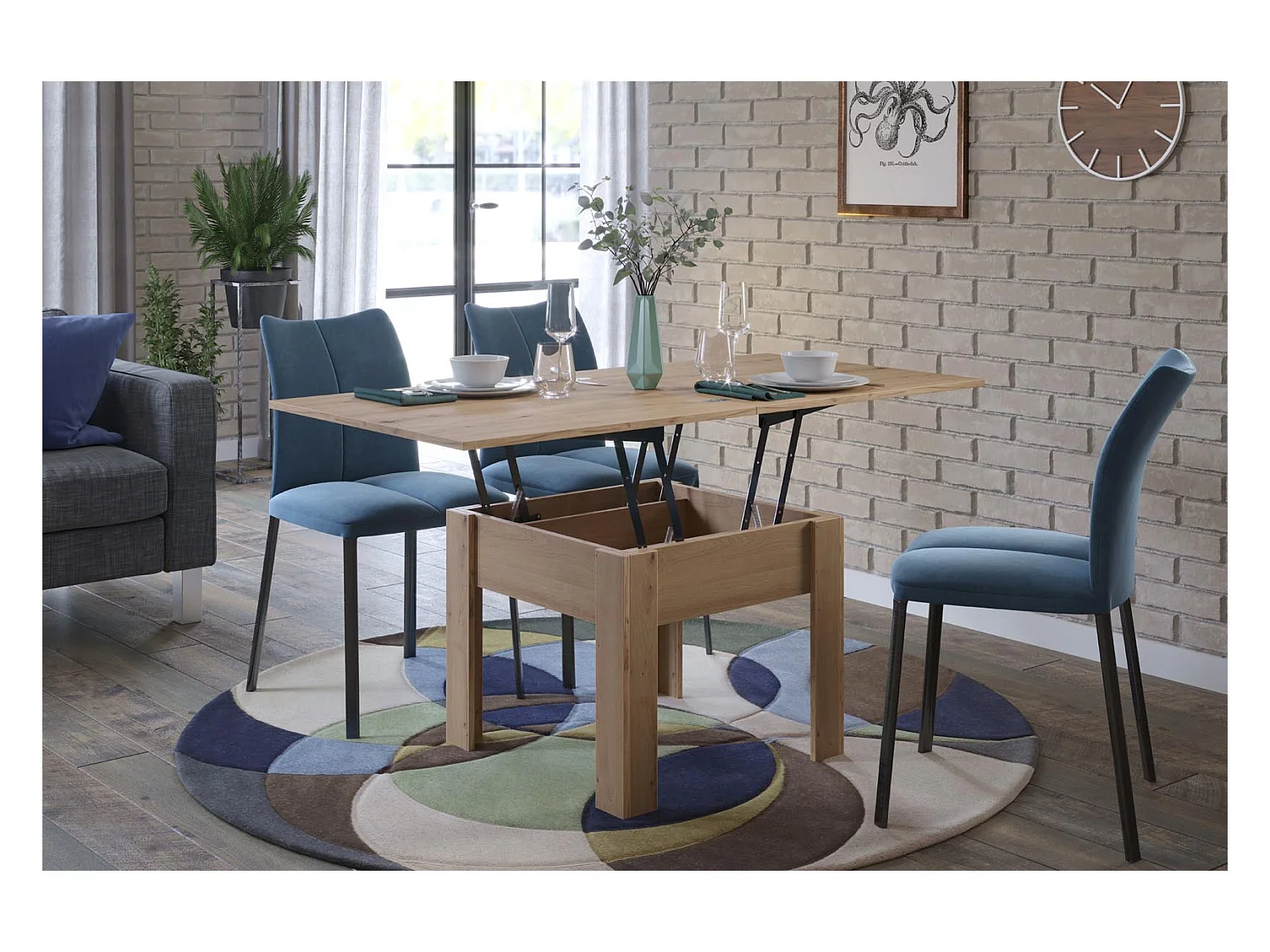 Flipp salontafel, en eettafel eik decor.