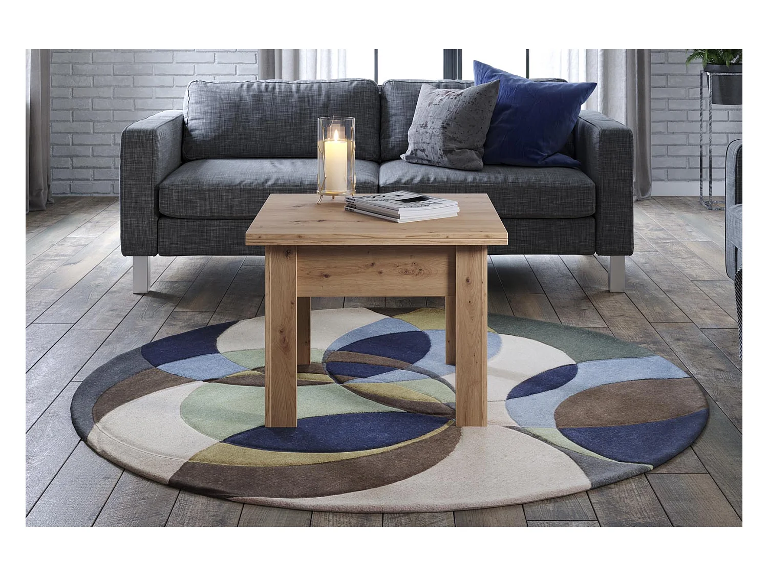 Flipp salontafel, en eettafel eik decor.