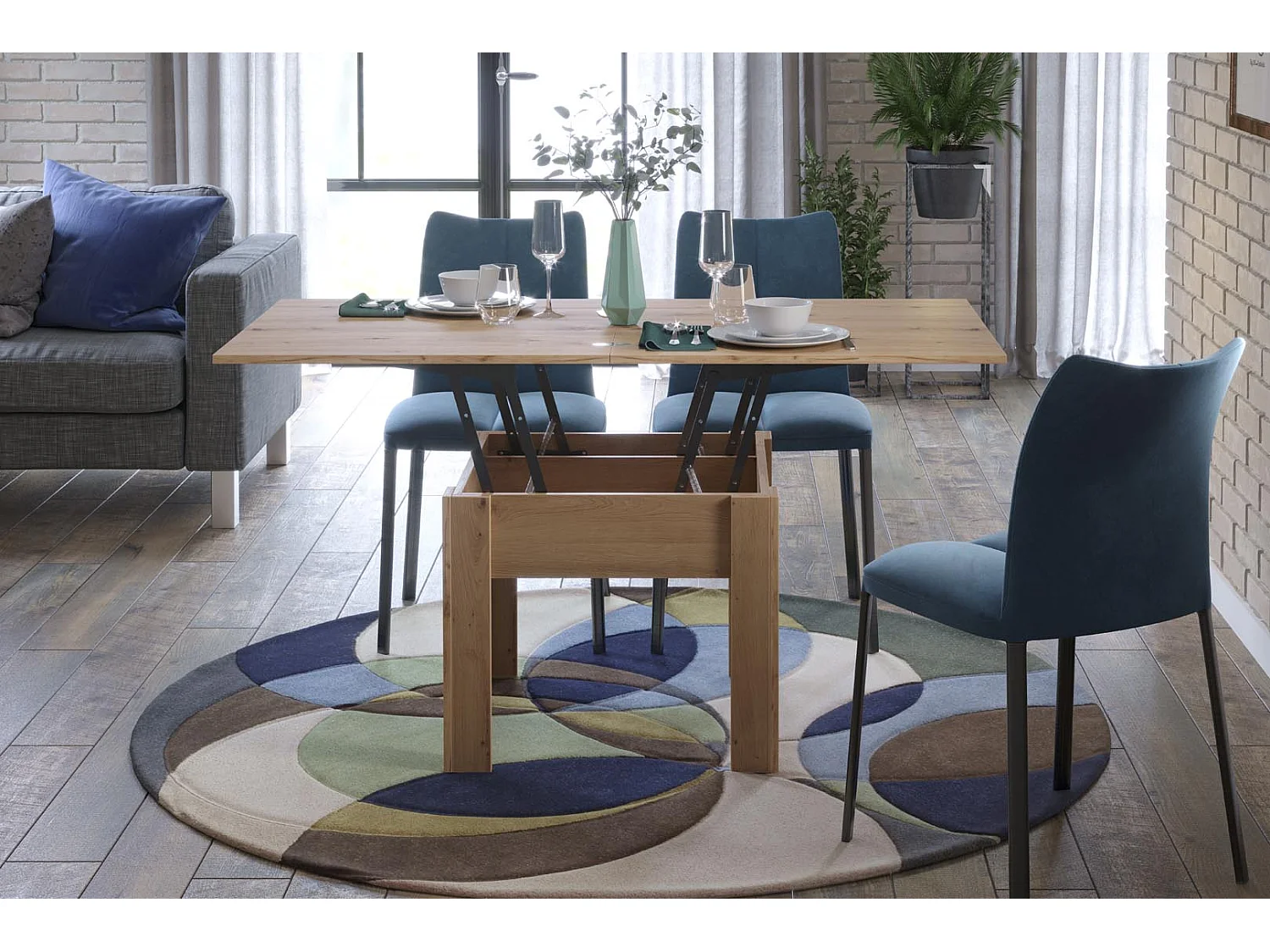 Flipp salontafel, en eettafel eik decor.