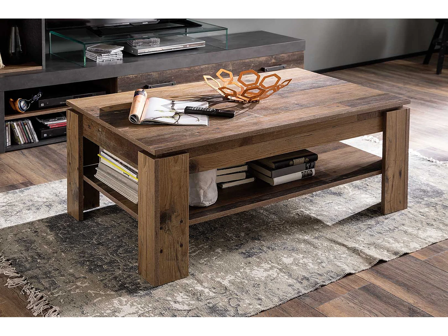 Irina Table basse, look vieux bois.