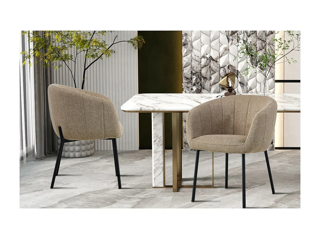 Stoel SEVILLE zandkleurige stof, afmeting H79 x B57 x D62, ideaal voor uw keuken of eetkamer.