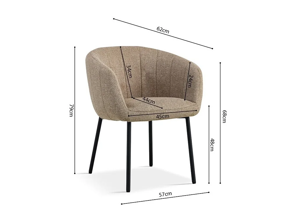 Chaise SEVILLE – Tissu sable – Pieds métal noir – H79 x L57 x P62 cm