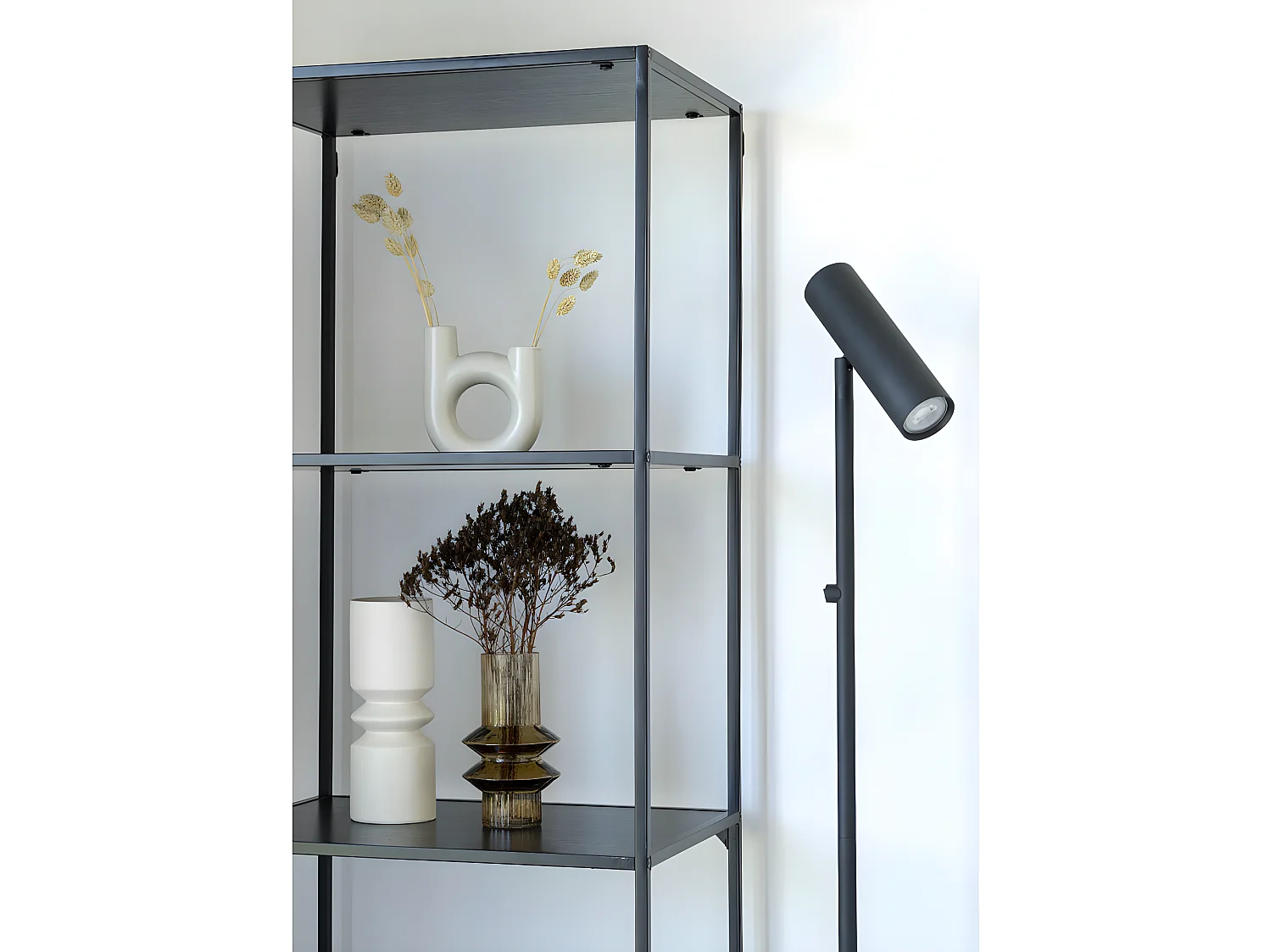 Lampada da pavimento nera da 150 cm e cavo in tessuto da 210 cm