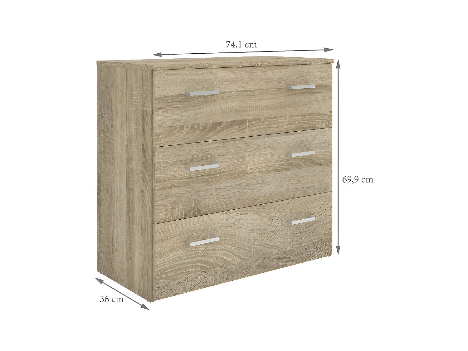 Spell Kommode 3 Schubladen Eiche Struktur.