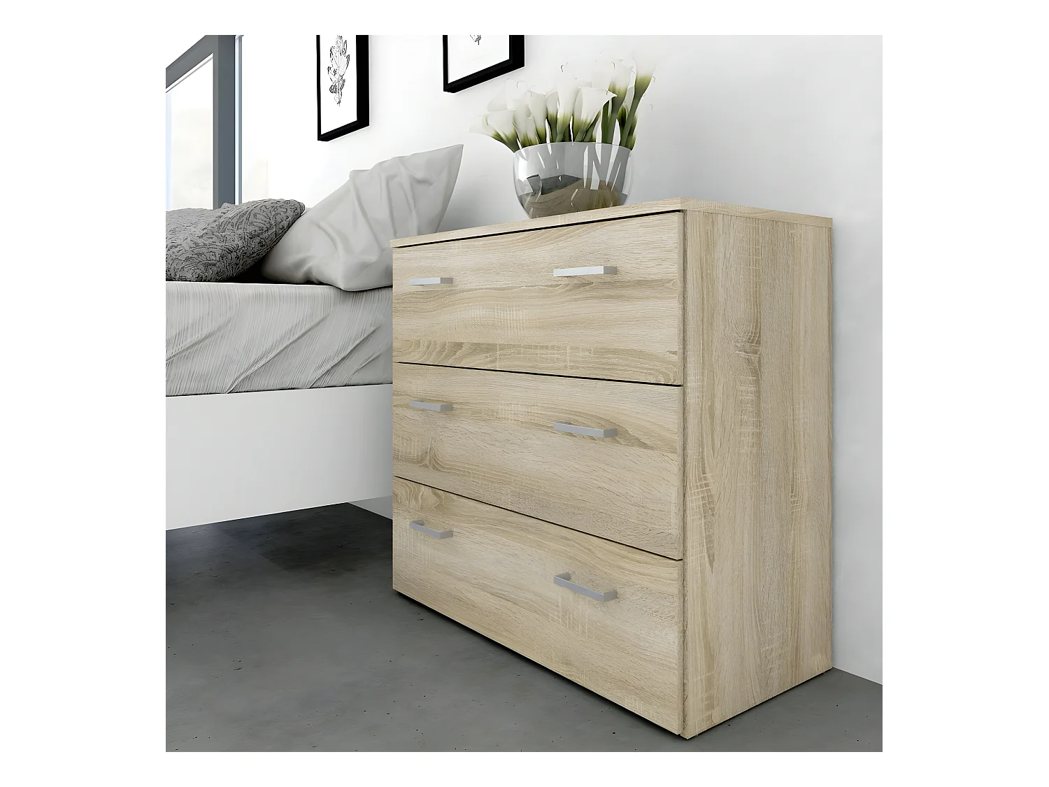 Spell Kommode 3 Schubladen Eiche Struktur.