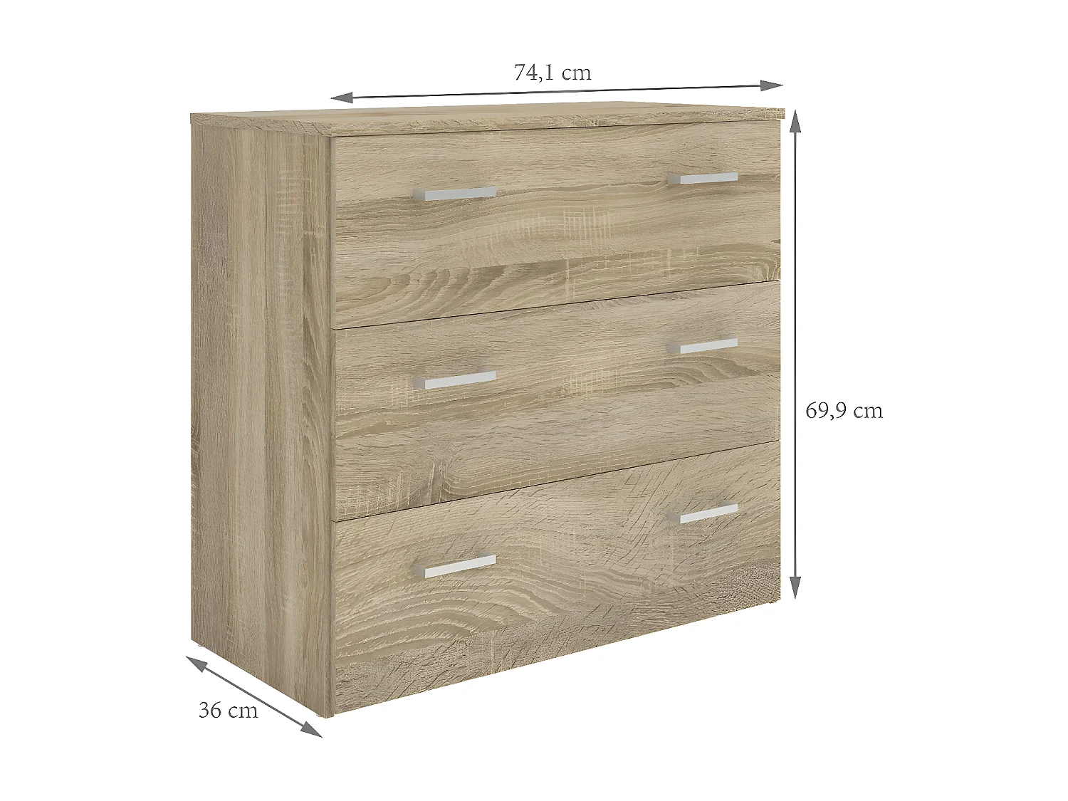 Cómoda Spell 3 cajones estructura roble.