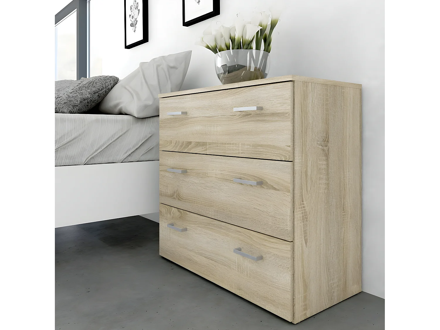 Cómoda Spell 3 cajones estructura roble.