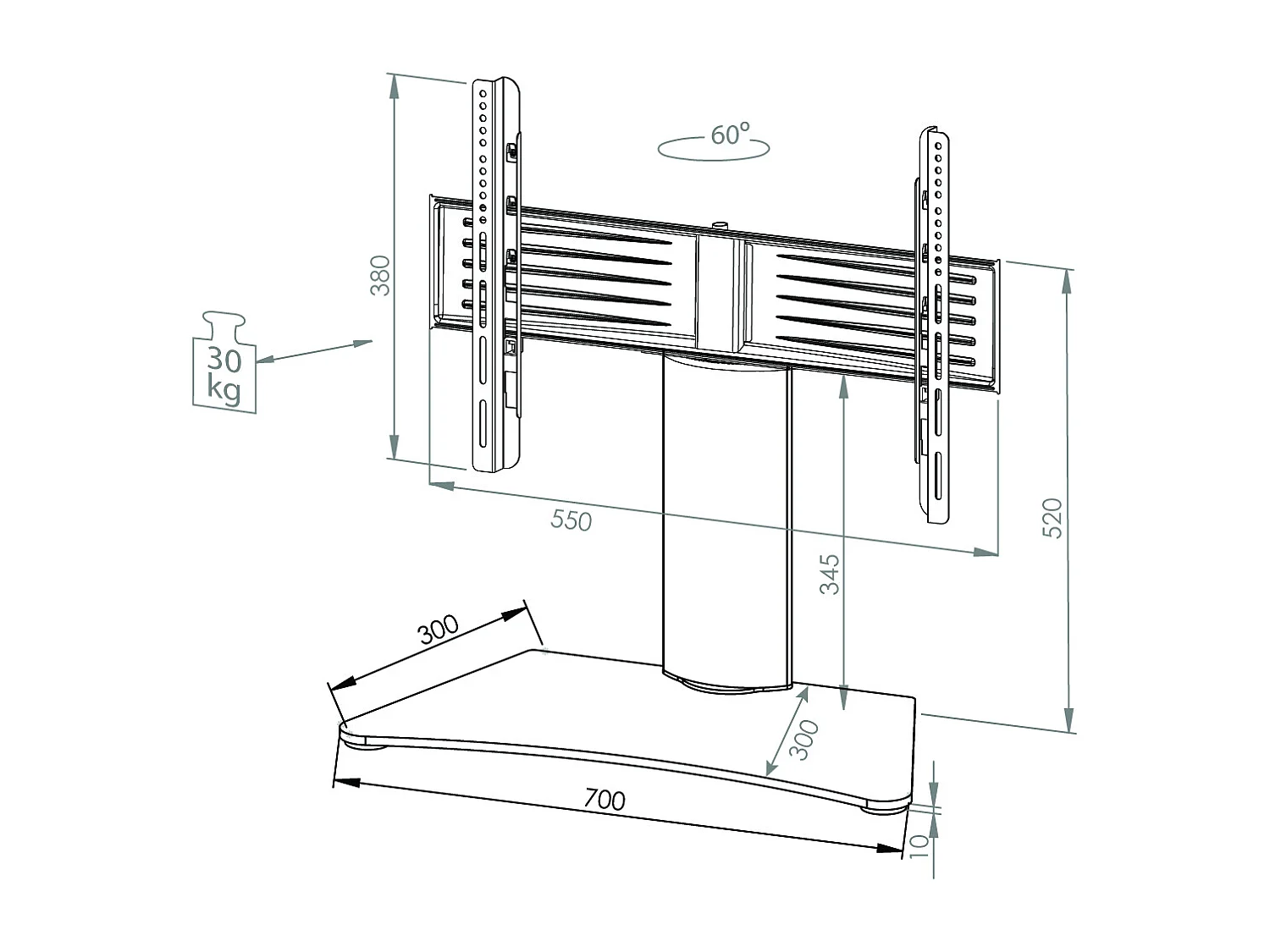 TV Standfuß Aufsatz Erhöhung Alu Glas Windoxa Mini